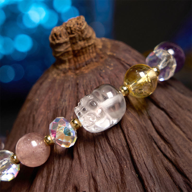 Fortune Jewel PiXiu White Crystal Citrine Green Strawberry Quartz Amethyst Luck Bracelet
