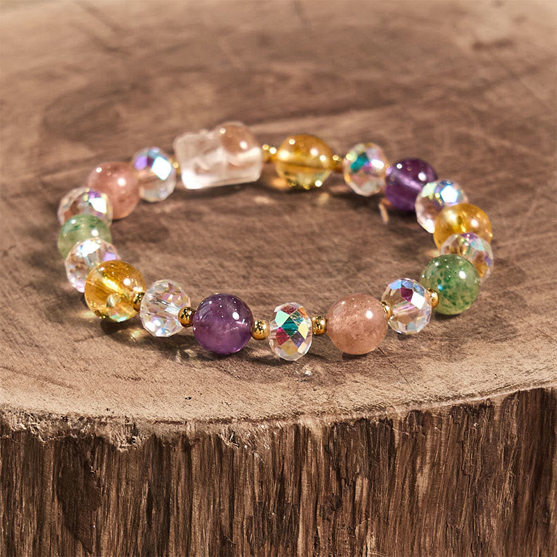 Fortune Jewel PiXiu White Crystal Citrine Green Strawberry Quartz Amethyst Luck Bracelet