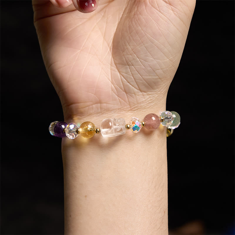 Fortune Jewel PiXiu White Crystal Citrine Green Strawberry Quartz Amethyst Luck Bracelet