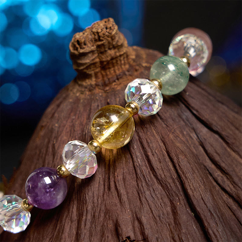 Fortune Jewel PiXiu White Crystal Citrine Green Strawberry Quartz Amethyst Luck Bracelet