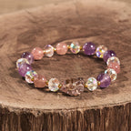 Fortune Jewel Amethyst Strawberry Quartz White Crystal Nine Tailed Fox Meditation Bracelet