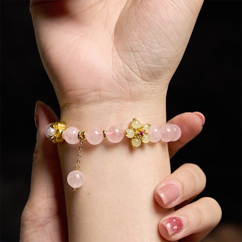 Fortune Jewel Pink Crystal Citrine Flower Warmth Bracelet