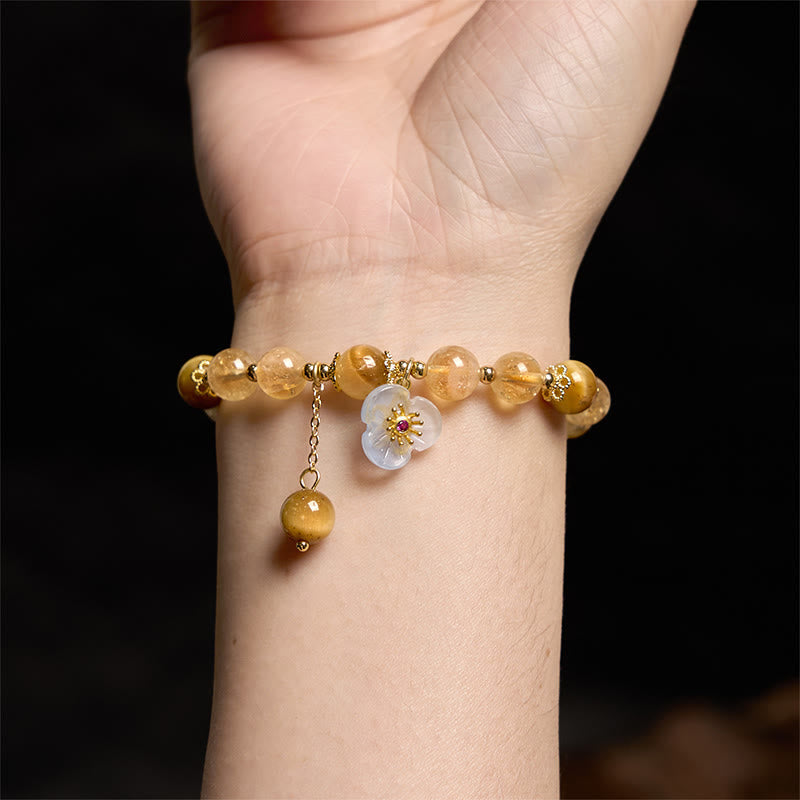 Fortune Jewel Citrine Tiger Eye Flower Charm Generosity Bracelet