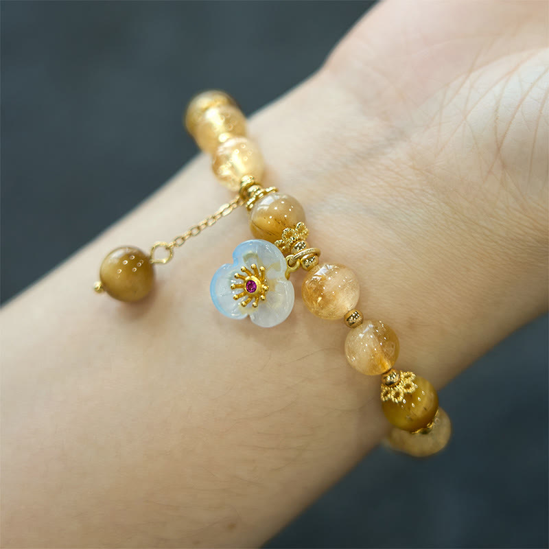 Fortune Jewel Citrine Tiger Eye Flower Charm Generosity Bracelet