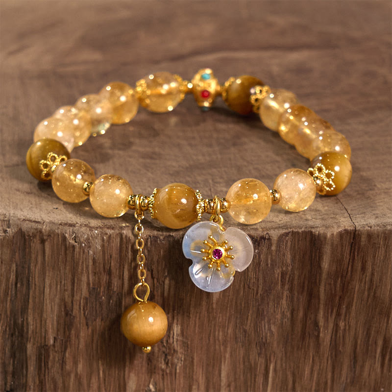 Fortune Jewel Citrine Tiger Eye Flower Charm Generosity Bracelet
