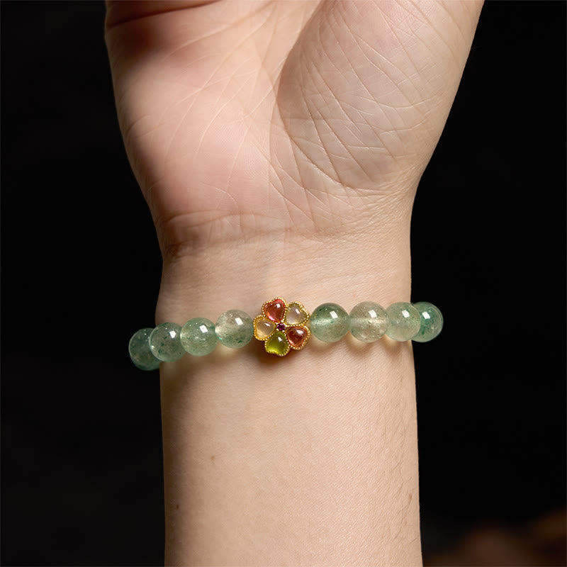 Fortune Jewel Natural Green Strawberry Quartz Soothing Fu Character Bracelet
