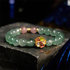 Fortune Jewel Natural Green Strawberry Quartz Soothing Fu Character Bracelet