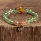 Fortune Jewel Natural Green Strawberry Quartz Soothing Fu Character Bracelet