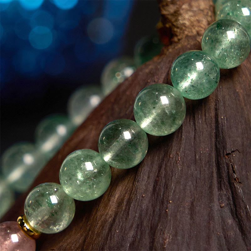 Fortune Jewel Natural Green Strawberry Quartz Soothing Fu Character Bracelet