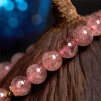 Fortune Jewel Natural Strawberry Quartz Blossom Fu Character Positivity Healing Bracelet
