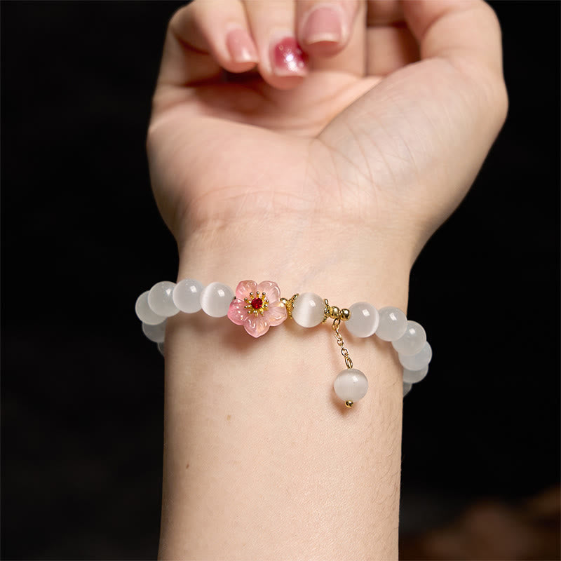 Fortune Jewel Chrysoberyl Cat's Eye Pink Flowers Support Bracelet