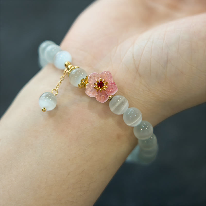 Fortune Jewel Chrysoberyl Cat's Eye Pink Flowers Support Bracelet