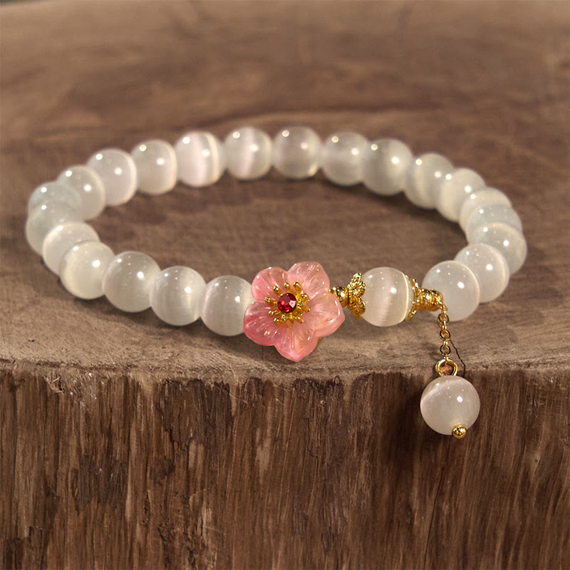 Fortune Jewel Chrysoberyl Cat's Eye Pink Flowers Support Bracelet