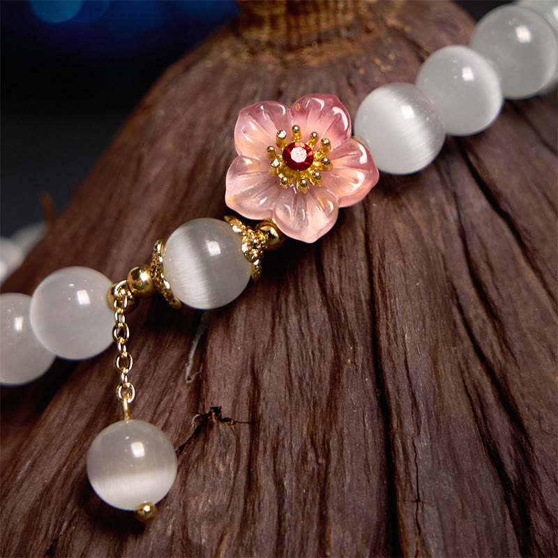 Fortune Jewel Chrysoberyl Cat's Eye Pink Flowers Support Bracelet