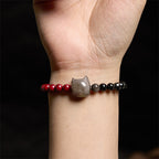 Fortune Jewel Black Obsidian Cinnabar Silver Sheen Obsidian Cat Fulfilment Bracelet