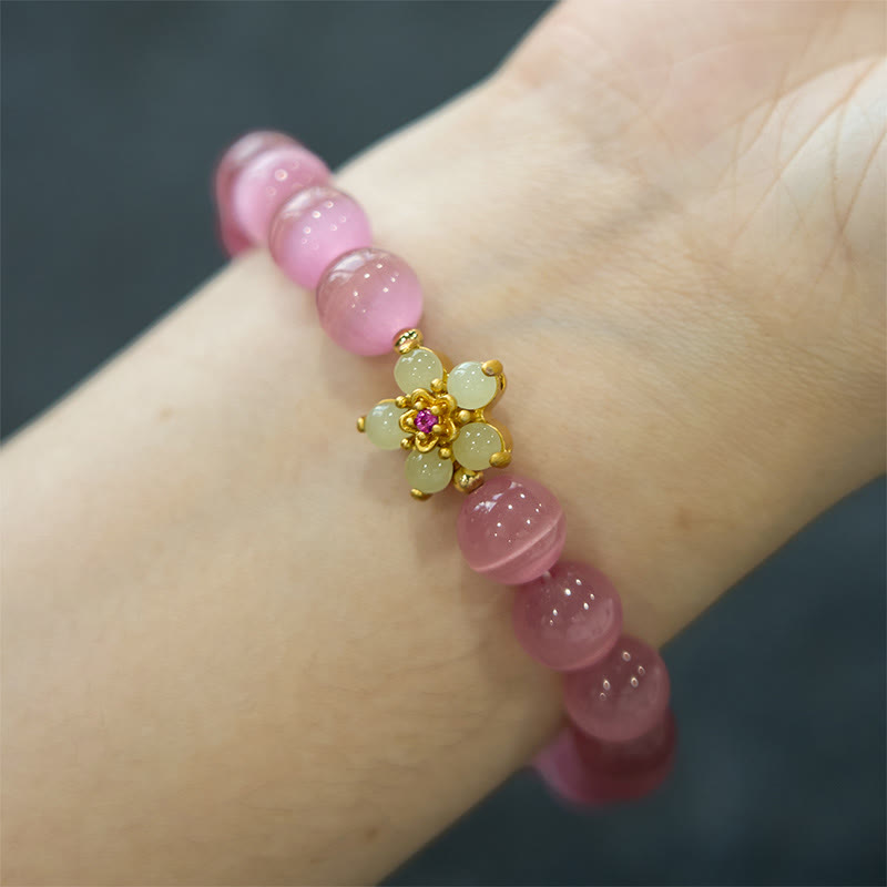 Fortune Jewel Cat's Eye Chrysoberyl Flower Love Bracelet