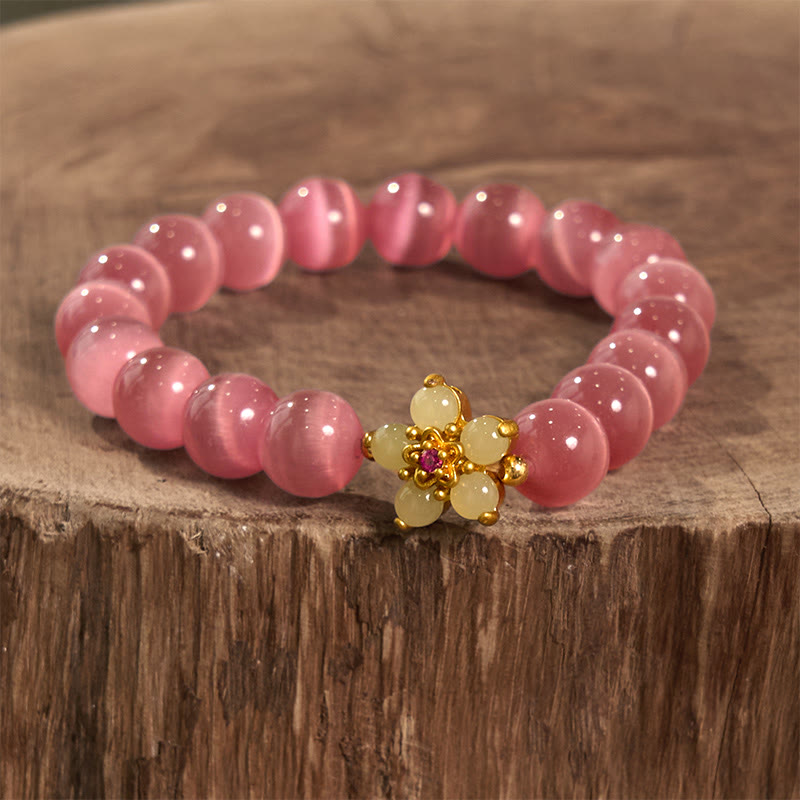 Fortune Jewel Cat's Eye Chrysoberyl Flower Love Bracelet