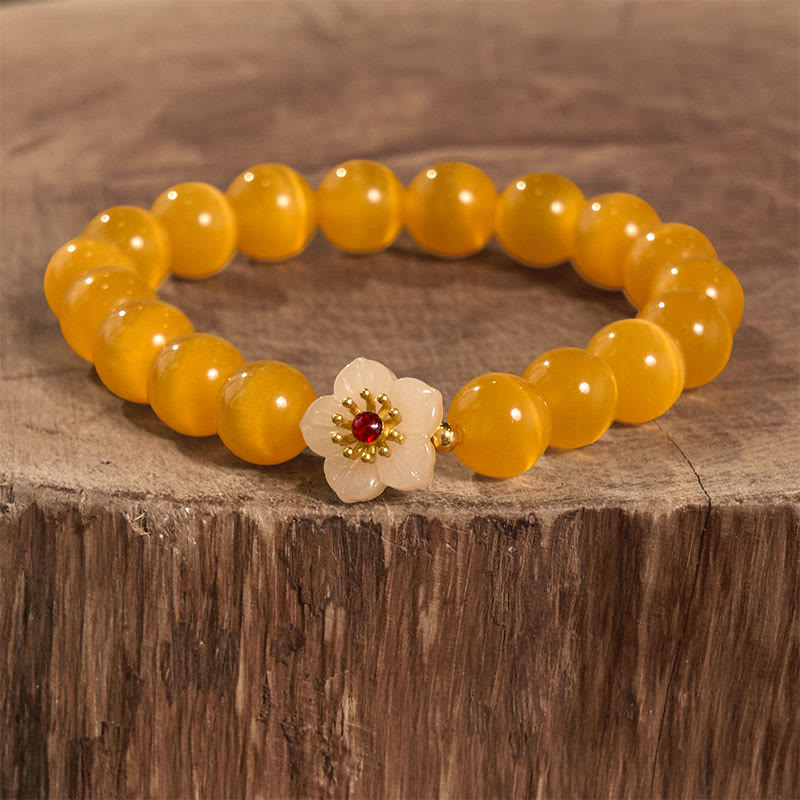 Fortune Jewel Cat's Eye Chrysoberyl Flower Love Bracelet