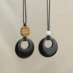 Fortune Jewel Black Obsidian Liuli Picture Stone Copper Fulfilment Necklace Pendant