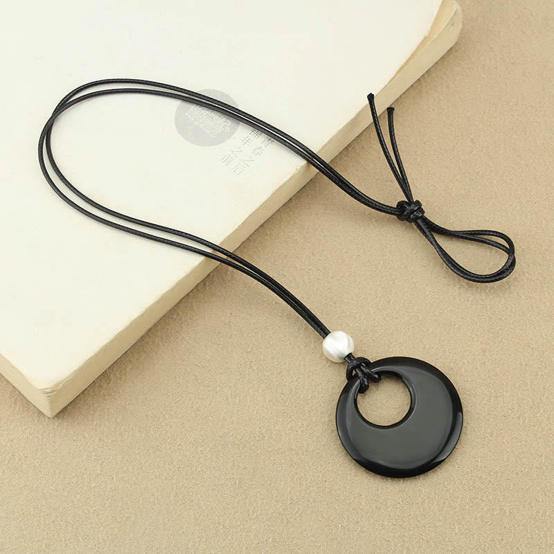 Fortune Jewel Black Obsidian Liuli Picture Stone Copper Fulfilment Necklace Pendant