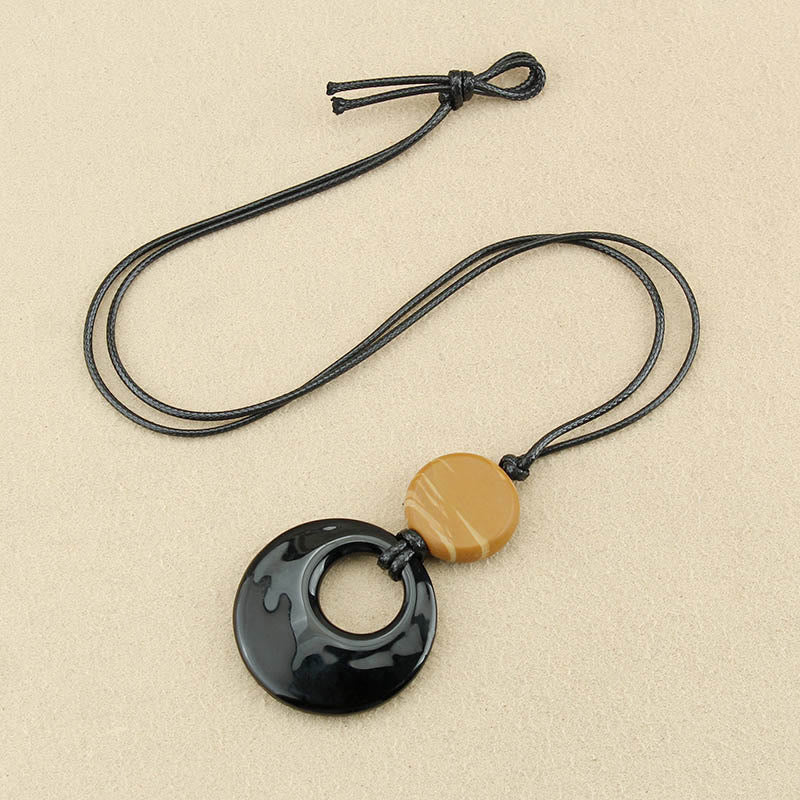 Fortune Jewel Black Obsidian Liuli Picture Stone Copper Fulfilment Necklace Pendant