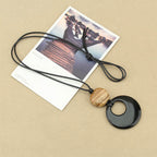 Fortune Jewel Black Obsidian Liuli Picture Stone Copper Fulfilment Necklace Pendant