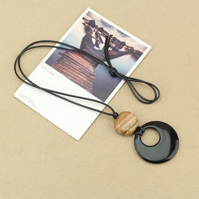 Fortune Jewel Black Obsidian Liuli Picture Stone Copper Fulfilment Necklace Pendant