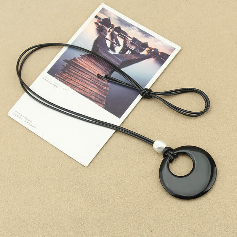 Fortune Jewel Black Obsidian Liuli Picture Stone Copper Fulfilment Necklace Pendant