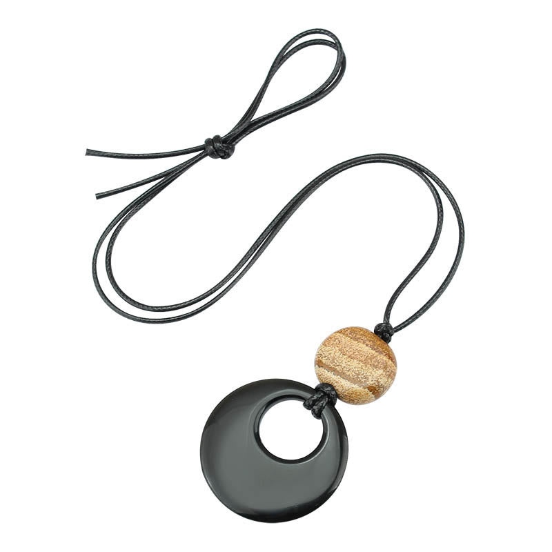 Fortune Jewel Black Obsidian Liuli Picture Stone Copper Fulfilment Necklace Pendant