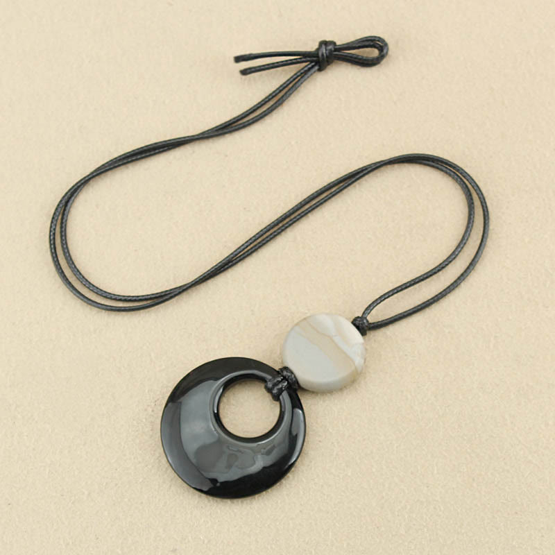 Fortune Jewel Black Obsidian Liuli Picture Stone Copper Fulfilment Necklace Pendant