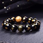 Fortune Jewel Six True Words Om Mani Padme Hum Rainbow Obsidian Gold Foil Creativity Bracelet