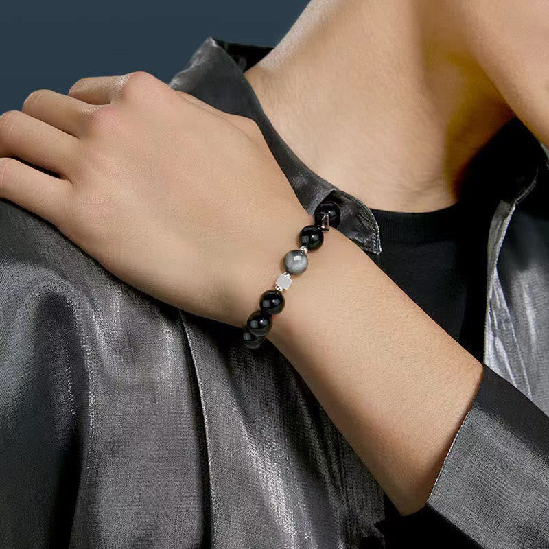 Fortune Jewel Black Obsidian Eagle's Eye Stone Gold Sheen Obsidian Tiger's Eye Strength Bracelet