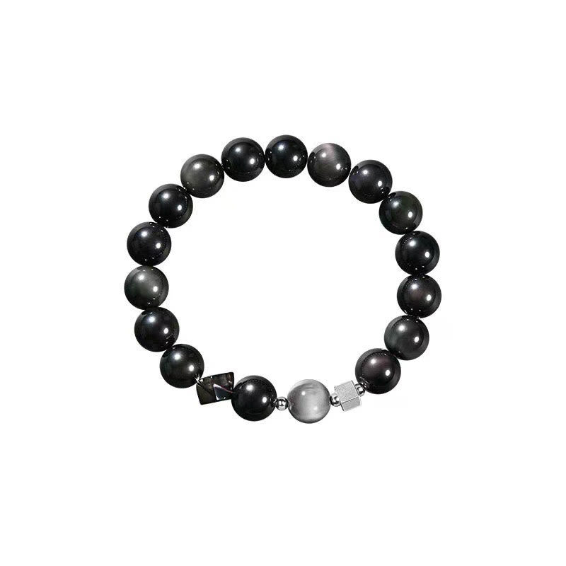 Fortune Jewel Black Obsidian Eagle's Eye Stone Gold Sheen Obsidian Tiger's Eye Strength Bracelet