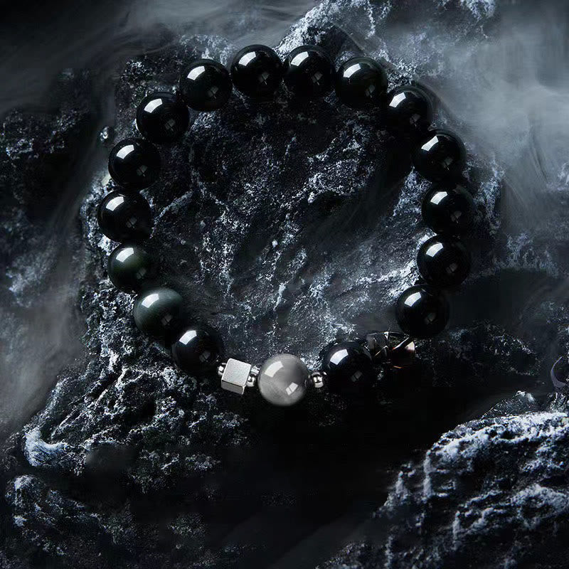Fortune Jewel Black Obsidian Eagle's Eye Stone Gold Sheen Obsidian Tiger's Eye Strength Bracelet