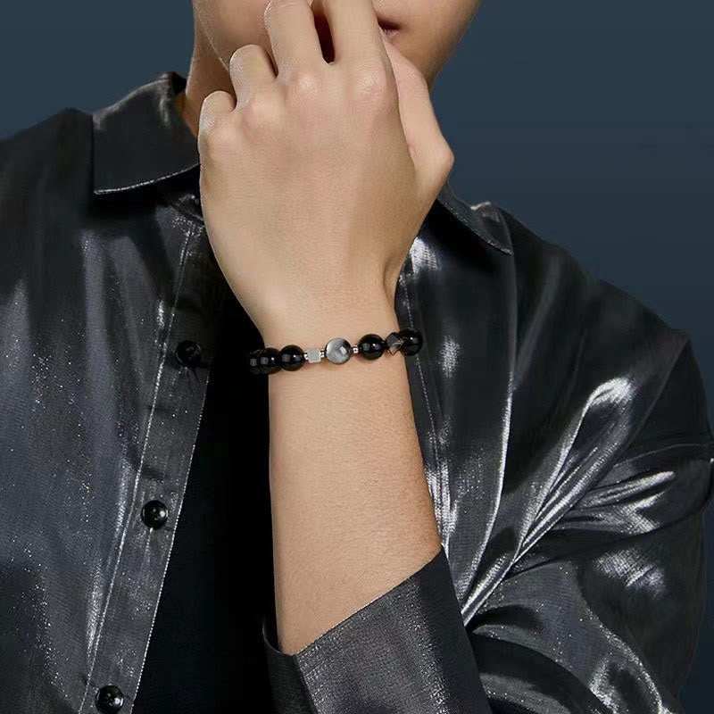 Fortune Jewel Black Obsidian Eagle's Eye Stone Gold Sheen Obsidian Tiger's Eye Strength Bracelet
