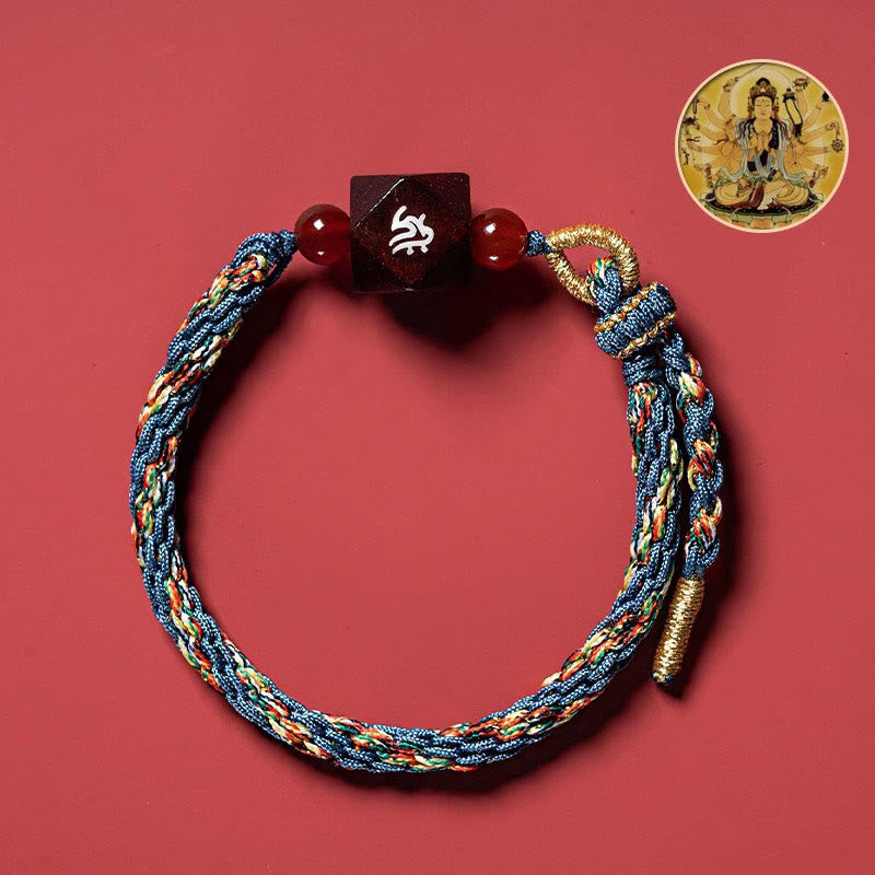 Fortune Jewel Chinese Zodiac Natal Buddha Small Leaf Red Sandalwood Red String Protection Bracelet