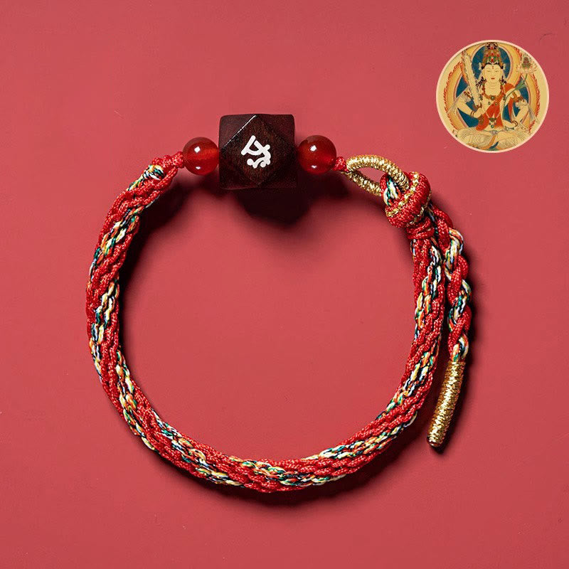 Fortune Jewel Chinese Zodiac Natal Buddha Small Leaf Red Sandalwood Red String Protection Bracelet