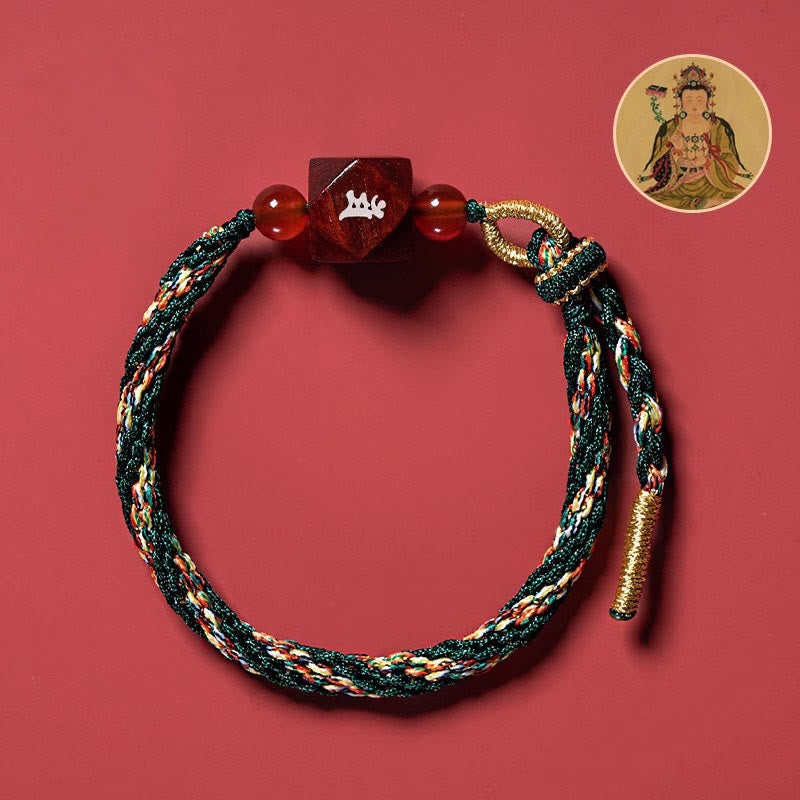 Fortune Jewel Chinese Zodiac Natal Buddha Small Leaf Red Sandalwood Red String Protection Bracelet