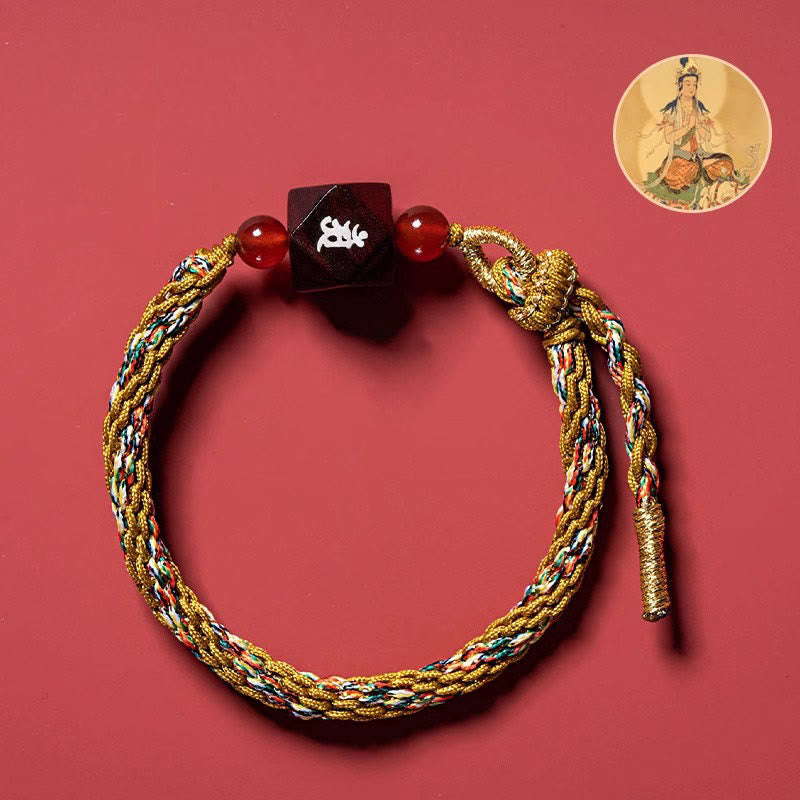 Fortune Jewel Chinese Zodiac Natal Buddha Small Leaf Red Sandalwood Red String Protection Bracelet