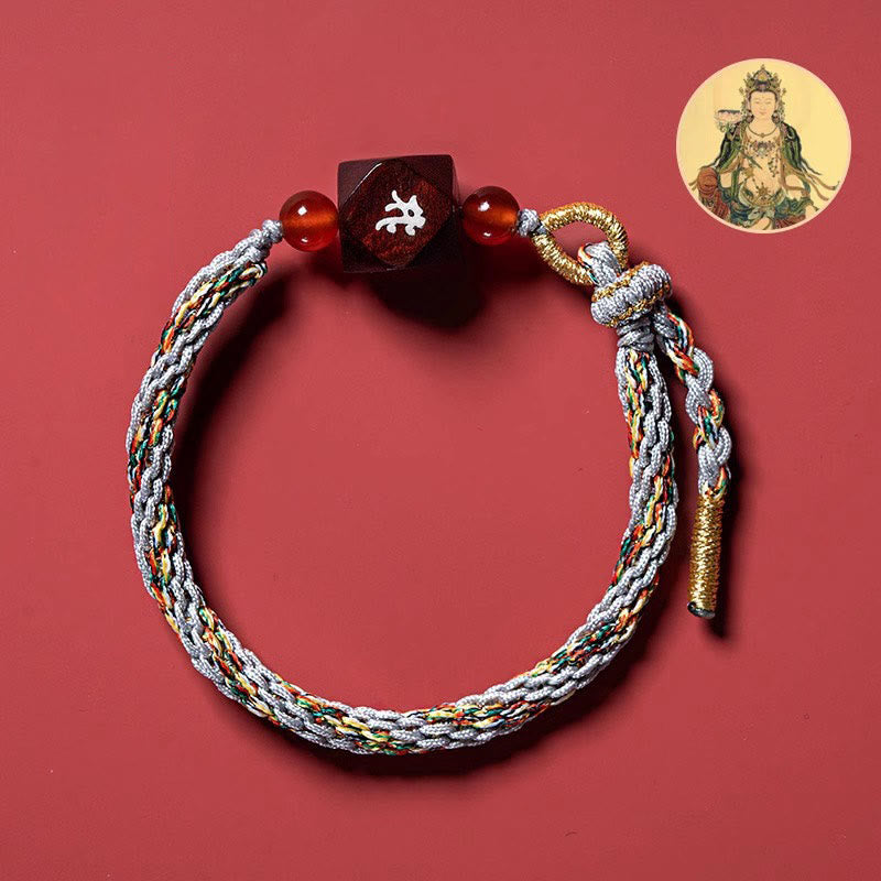 Fortune Jewel Chinese Zodiac Natal Buddha Small Leaf Red Sandalwood Red String Protection Bracelet