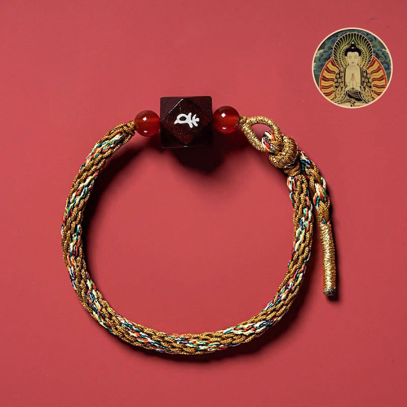 Fortune Jewel Chinese Zodiac Natal Buddha Small Leaf Red Sandalwood Red String Protection Bracelet