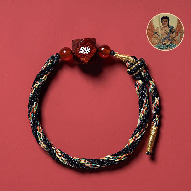 Fortune Jewel Chinese Zodiac Natal Buddha Small Leaf Red Sandalwood Red String Protection Bracelet