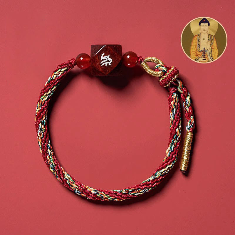 Fortune Jewel Chinese Zodiac Natal Buddha Small Leaf Red Sandalwood Red String Protection Bracelet