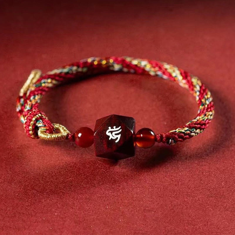 Fortune Jewel Chinese Zodiac Natal Buddha Small Leaf Red Sandalwood Red String Protection Bracelet