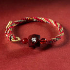 Fortune Jewel Chinese Zodiac Natal Buddha Small Leaf Red Sandalwood Red String Protection Bracelet