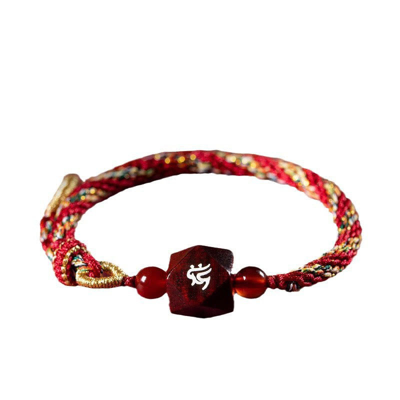 Fortune Jewel Chinese Zodiac Natal Buddha Small Leaf Red Sandalwood Red String Protection Bracelet