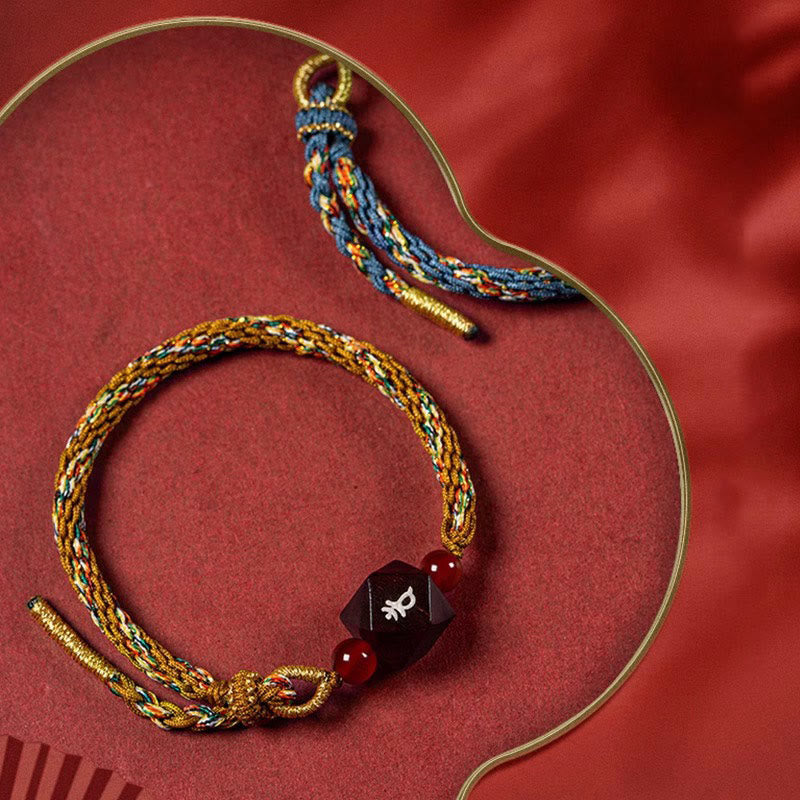 Fortune Jewel Chinese Zodiac Natal Buddha Small Leaf Red Sandalwood Red String Protection Bracelet