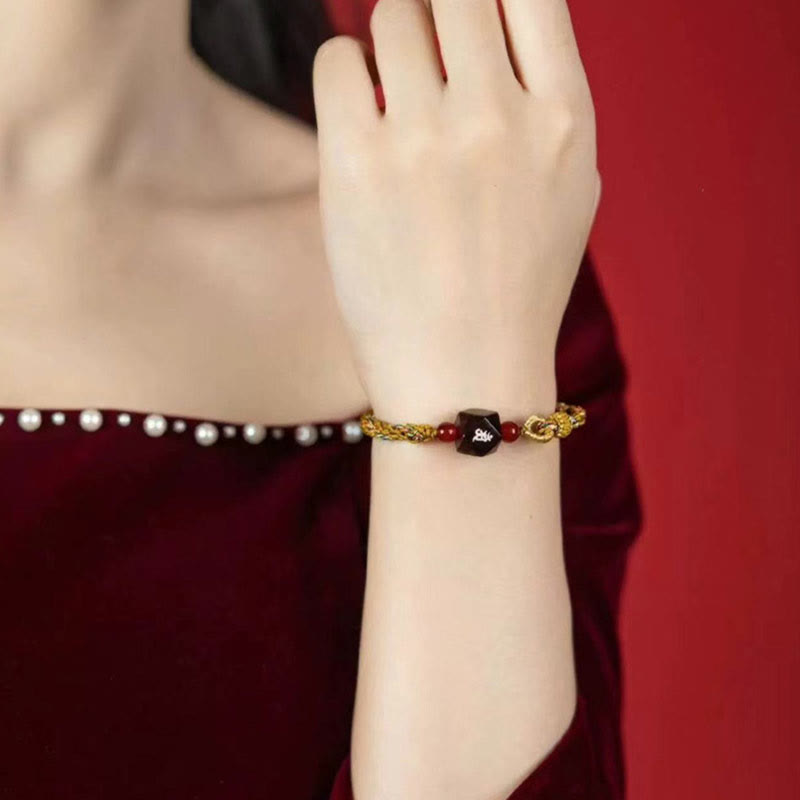Fortune Jewel Chinese Zodiac Natal Buddha Small Leaf Red Sandalwood Red String Protection Bracelet