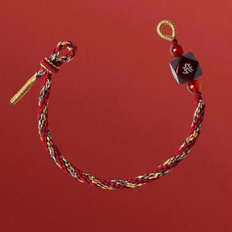 Fortune Jewel Chinese Zodiac Natal Buddha Small Leaf Red Sandalwood Red String Protection Bracelet