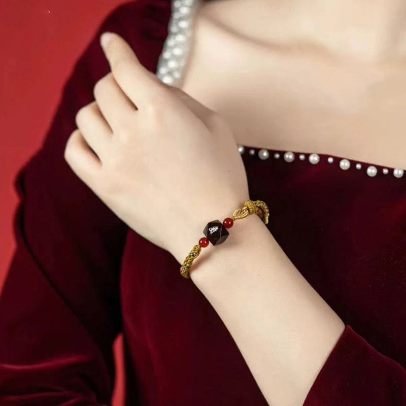 Fortune Jewel Chinese Zodiac Natal Buddha Small Leaf Red Sandalwood Red String Protection Bracelet